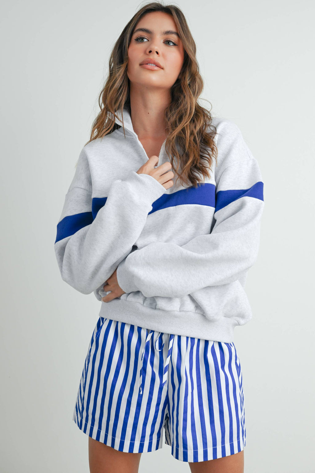 Two-Toned Half Zip Collar Sweatshirt - BMT7535