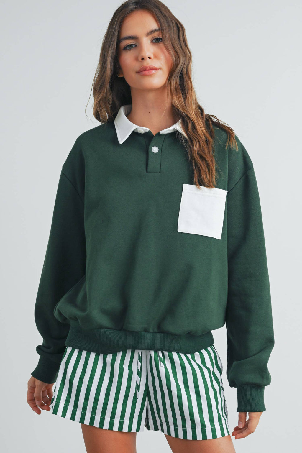 Two-Toned Polo Collar Sweatshirt - BMT7525