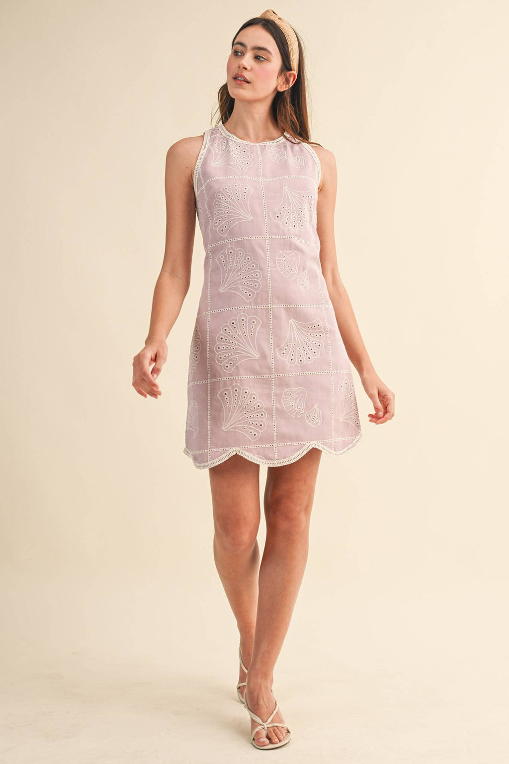 EMBROIDERED SHELLS A LINE MINI DRESS MDR4919