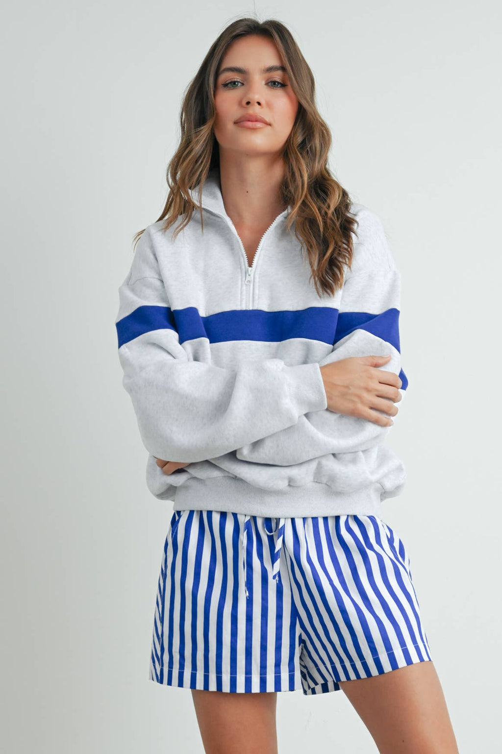 Two-Toned Half Zip Collar Sweatshirt - BMT7535