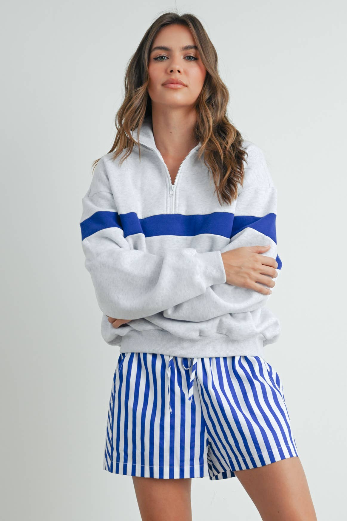 Two-Toned Half Zip Collar Sweatshirt - BMT7535