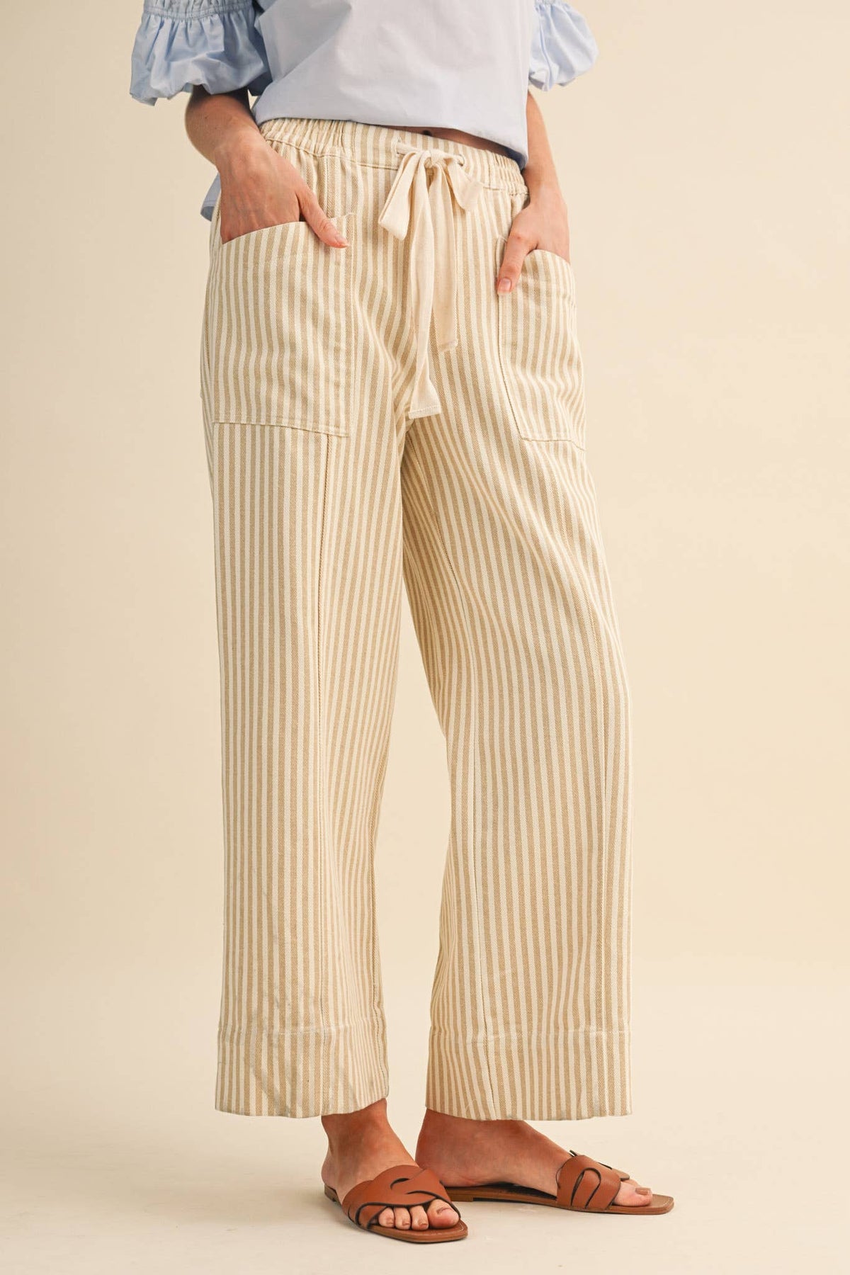STRIPED WIDE LEG DRAWSTRING PANTS MP5090