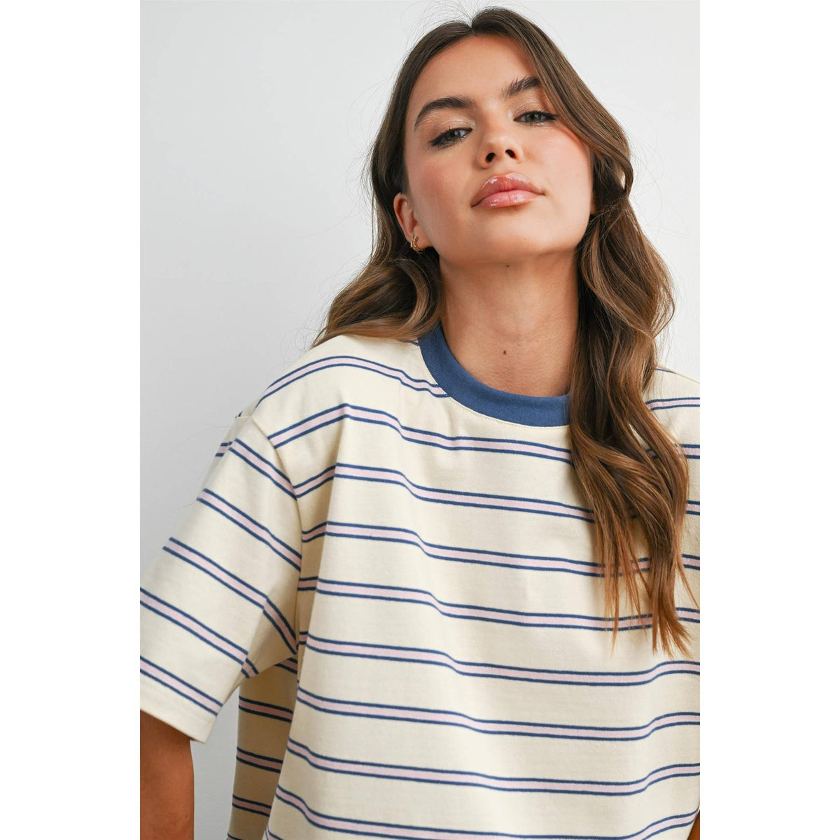 Striped Boxy Cropped T-Shirt - BMT8347