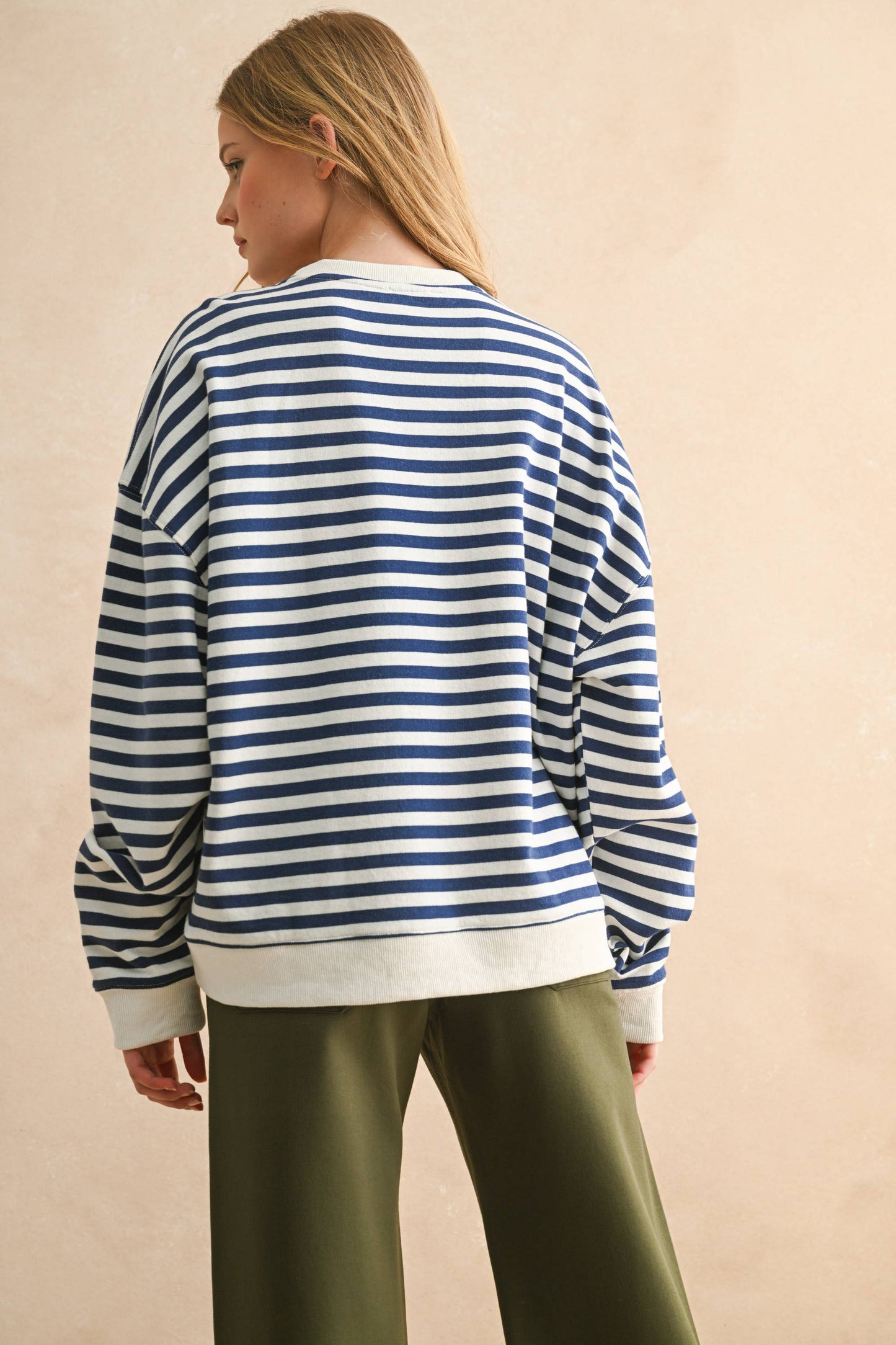 T4247   STRIPED KNITTED LONG SLEEVE PULLOVER