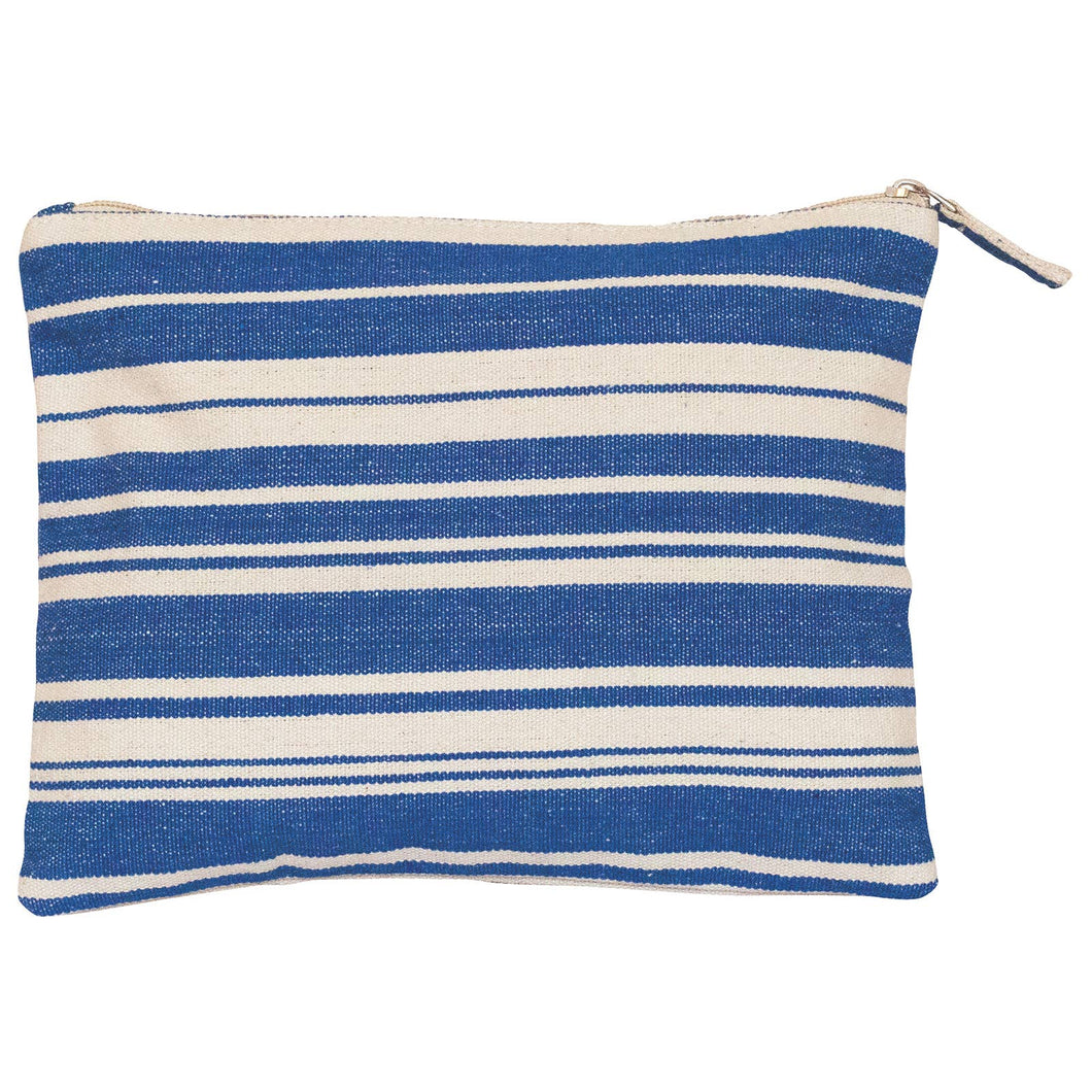 Woven Stripe Blue Cosmetic Pouch
