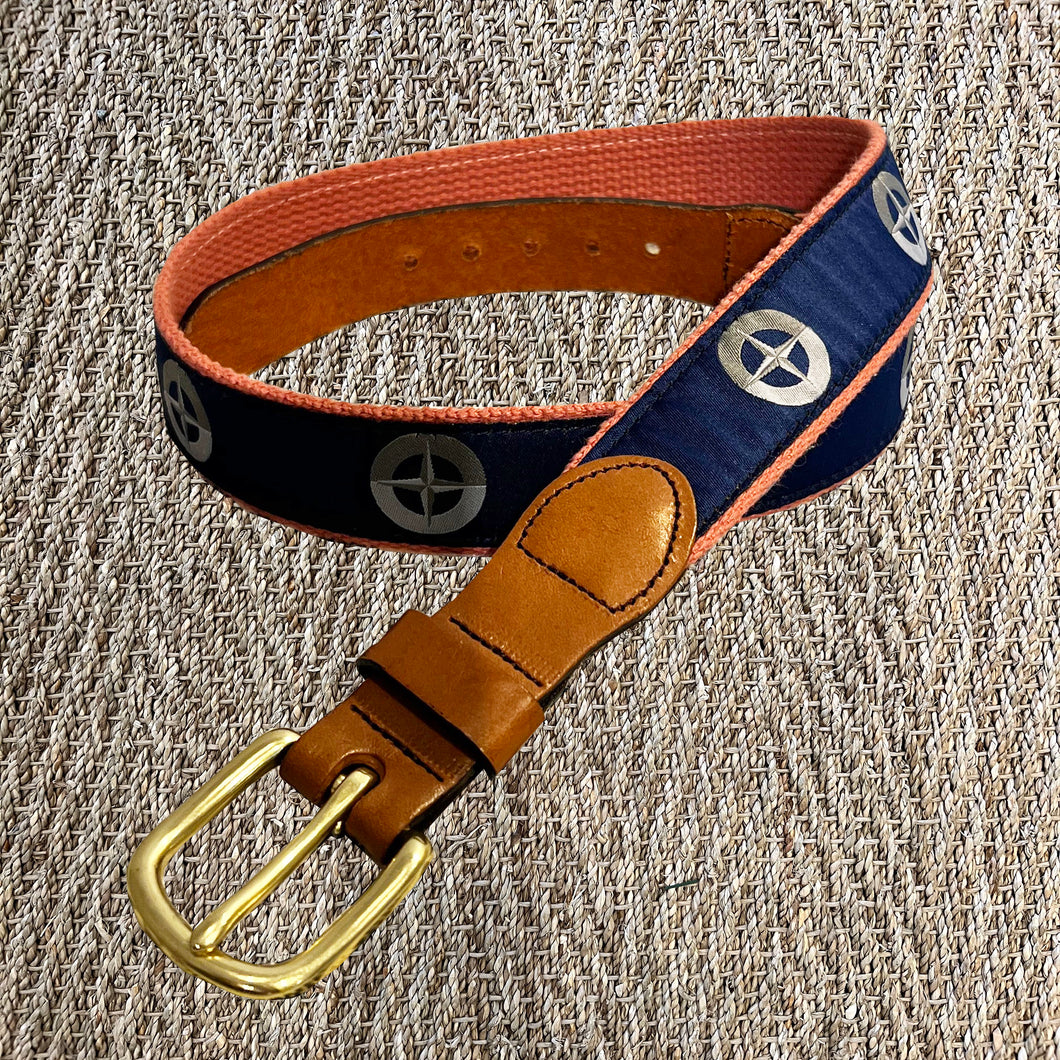 MYSTIC MARINER Compass Leather Tab Belt - Navy/Red